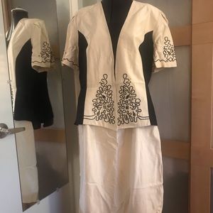 LeArt 2pc Blk/Ivory Skirt Suit, 14